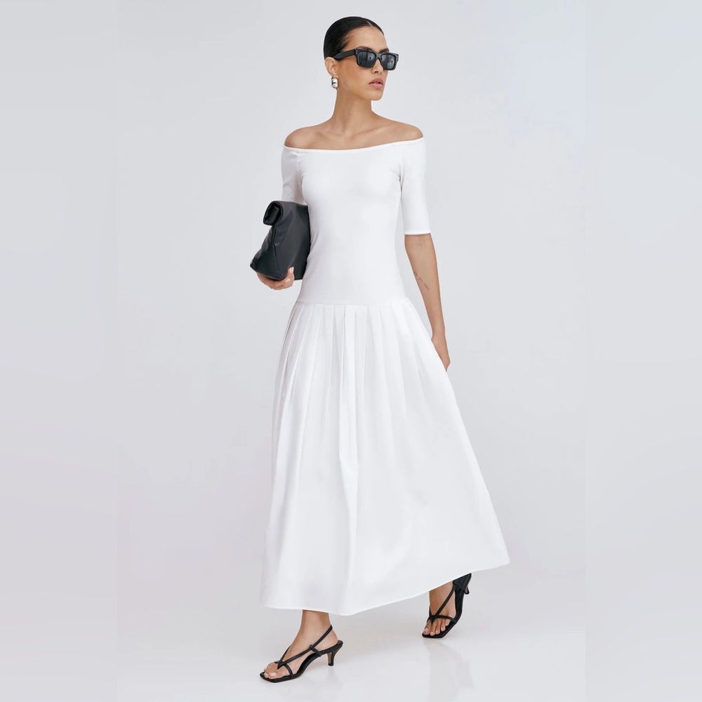 MARELLA White Off-Shoulder Midi Sundress
